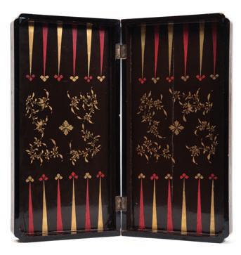 582 583 583 A 19th century Chinese black lacquer folding chess/ backgammon