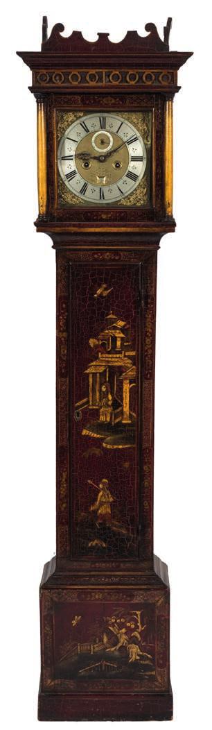 740 Benjamin Merriman, London, a late 17 th century lacquered longcase clock the eight-day duration, five-pillar movement, the middle pillar latched, striking the hours on a bell, with an inside