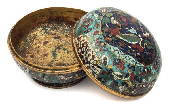 603 603 A Chinese cloisonne enamel bowl and cover of globular form with
