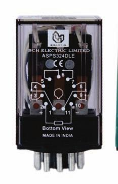 Universal Plug in Relays - ASPS & ASPU Series General Purpose Universal Relays Contact arrangement : 2 & 3 Changeover contacts ASPS Relay - 5Amp Resis ve for 2 Pole & 3 Pole ASPU Relay - 10Amp Resis