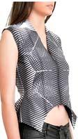 look 3: WPD10D Modish Mesh Front Sheath Dress A sleeveless sheath dress with a bold black mesh front panel.