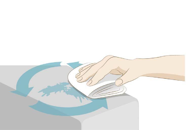 Then, sprinkle with water and drain, until the soap is completely removed. 1. Collect the spilt liquid with an absorbing towel. 2. Apply a small amount of water on the stain. 3.