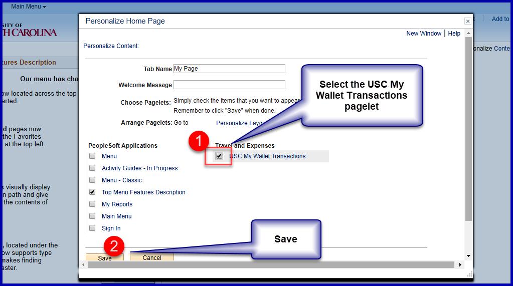 Select the USC My Wallet Transactions pagelet Review the placement of the pivot grid