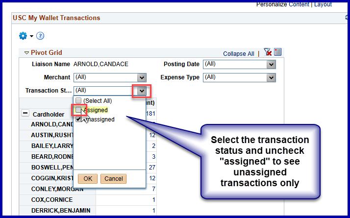 Select unassigned transactions Procurement or Team
