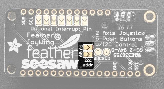 Because multiple featherwings of all kinds can be stacked, the I2C address can be changed if necessary.