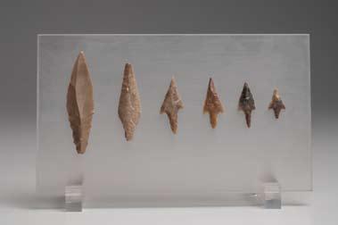 620. Six Neolithic Flint Points or Arrowheads Europe. Ca. 6000-3500 B.C. 3/4-2-3/4 L. Collection of Robert Cummings, Palm Beach, FL.