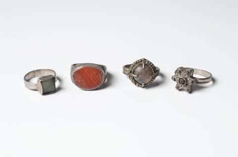 640. Four Late Byzantine/Islamic Silver Finger Rings Middle East. Ca. 14th-18th century. 3/4-1 each, sizes.