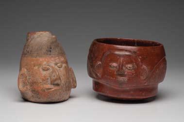 Closing: Friday, December 9th, 12:36 P.M. 581. Colima Pottery Head Vessels (2) Colima, Mexico. Ca. 100 B.C. - 250 A.D. 5-1/2 H.