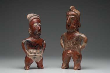 586. Pihuamo Standing Figures (2) Pihuamo, Colima. Ca. 100 B.C. - 250 A.D. 10-3/8 & 9-1/4 H.