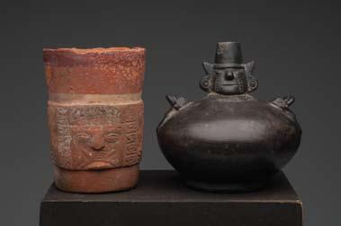 Small Sican Reyna & Chancay Pottery Kero (2) Lambayeque and Chancay. Ca. 800-1200 A.D. 4-1/2 & 4-5/8 H.