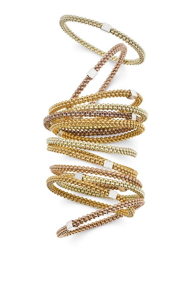 John Humphries halo bangles available in rose, green and yellow gold