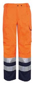 reflective stripes 2 slant pockets 2 hip pockets, 1 folding rule pocket on the right and 1 bellow pocket on the left each with flap and covered Velcro slit with PVC zip knee reinforcement on the