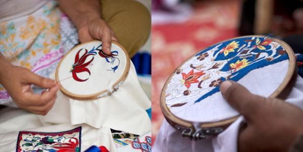 Figure 1.7: Embroidery Cloth woven on handlooms with beautiful prints is then embroider in the rural areas as well.