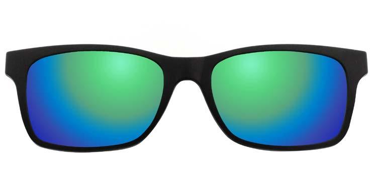 INTERCHANGEABLE CLIP-ON FRONTS Mirror Green Polarized Outstanding visual acuity for a variety of performance applications and outdoor light conditions.