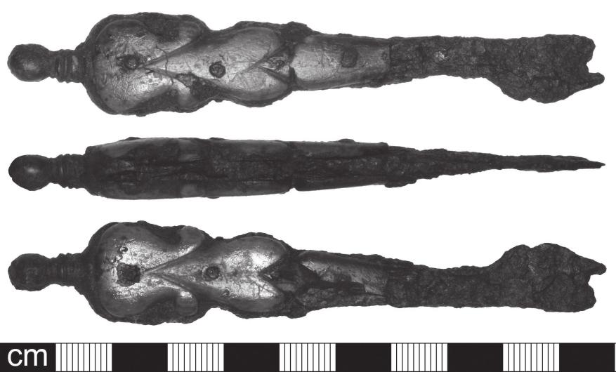 Early post-medieval knife from Chilton Trinity (SOM-45B8E7) The carved bone handle and part of the wrought iron blade of a knife of probable early post-medieval date (Fig. 9).