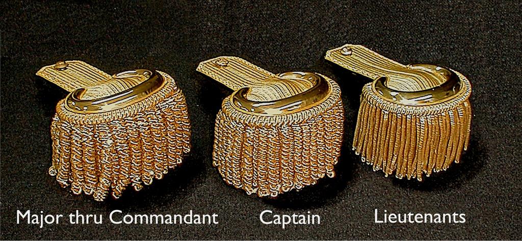 Marine Officer Epaulets for the m-1859 Full Dress Coat Page 5 #5899 EPAULETS for MAJOR thru COMMANDANT- 1/2 gold fringe.. $199.00 #5898 EPAULETS for CAPTAINS with 1/4 diameter gold fringe. $195.