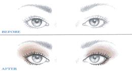 BEFORE AFTER To Enlarge the Small Eye 1. Start at outer corner of eye with medium tone shadow and set shape using a slightly upward angled "< ".