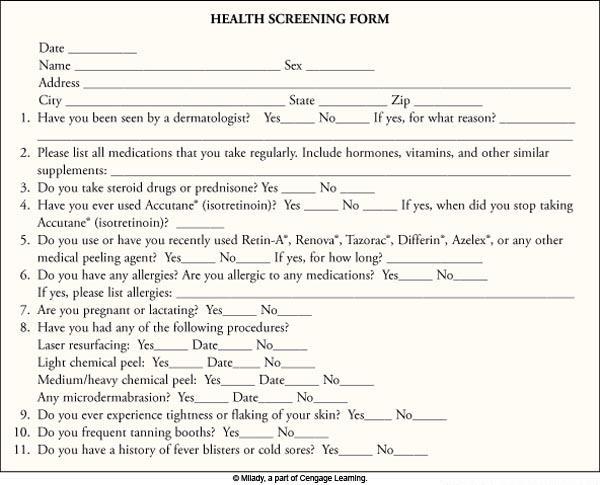 Health Screening Form Discloses