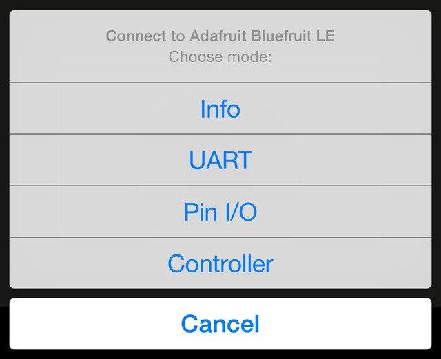 This will bring up a list of data points you can send from your phone or tablet to your Bluefruit LE module, by enabling or disabling the appropriate sensor(s).