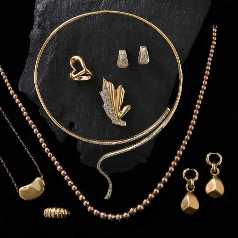 Gold ring by Tiffany & Co Diamond set Diamond set brooch by Birks Tiffany & Co bean pendant