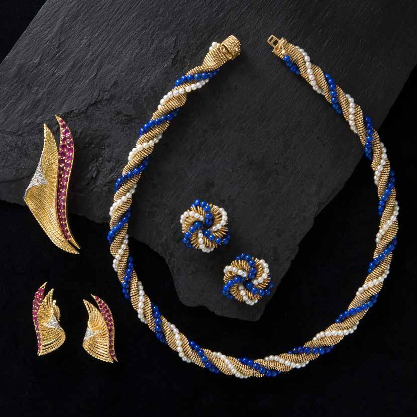 Ruby & diamond brooch & earring suite by Tiffany & Co circa 1970 Lapis lazuli &