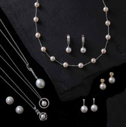 1 2 1. Akoya pearl 2. Akoya pearl set chain 3. South Sea pearl & diamond pendant 4. Akoya pearl & diamond pendant 5.
