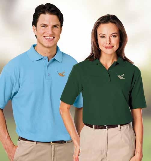 Guest Services Soft Touch Pique Polo Shirts 5.5 oz. 65% polyester and 35% cotton blended fabric with wrinkle resistance.