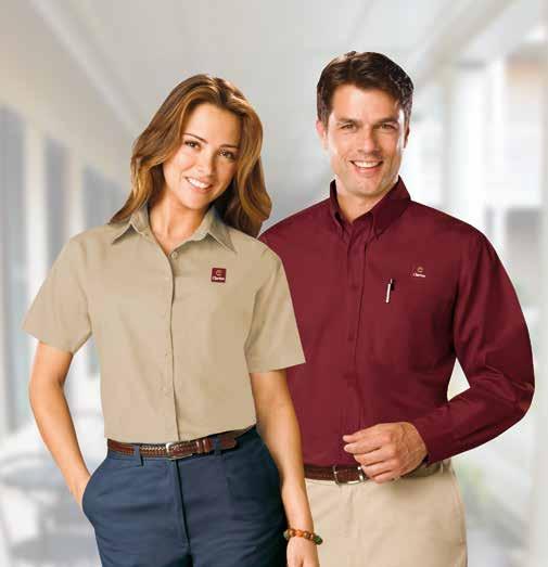 Guest Services Featherweight Poplin Shirts Easy care, 3 oz. 65% polyester and 35% cotton blend poplin fabric with wrinkle resistance, UV protection, and color lock.