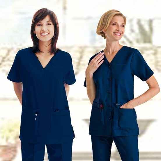 Room Attendant Housekeeping Separates 65% polyester and 35% cotton blend poplin fabric. Landau Ladies V-Neck Tunic Top Colors:, Set-in sleeves, four pockets with pencil division, and side vents.