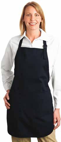 Cobbler Apron 7.5 oz. 65% polyester and 35% cotton twill Two divisional patch pockets Ties on both sides Regular, 28"l x 17"w Tall, 31.5"l x 17.