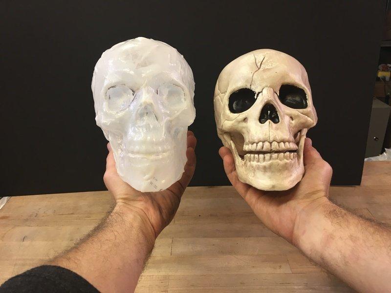 Build the Skull The process of making the heat-formed milk jug skull is straightforward -- you'll be using a heat gun to melt the