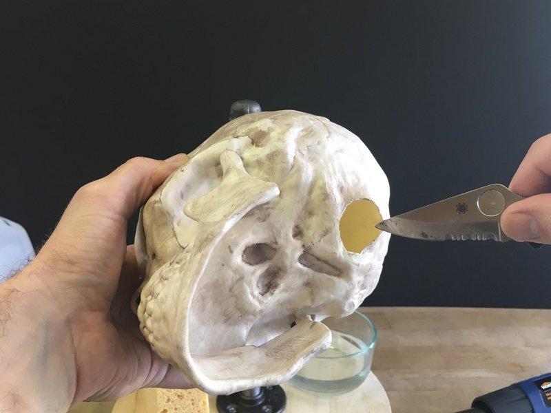 Glue the Jaw The original prop skull may have a movable jaw -- you can use a
