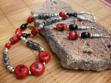 Jewelry Essence of Red Red Bamboo Coral necklace with Black Onyx and Tibetan Silver