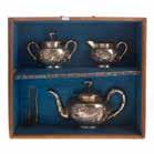 SILVER / COINS & CURRENCYS 477 Zeewo Chinese Export silver tea set with tongs Shanghai, late 19th/early 20th century, traveling tea set and sugar tongs in fitted wood box, comprising teapot, 5 1/2 in
