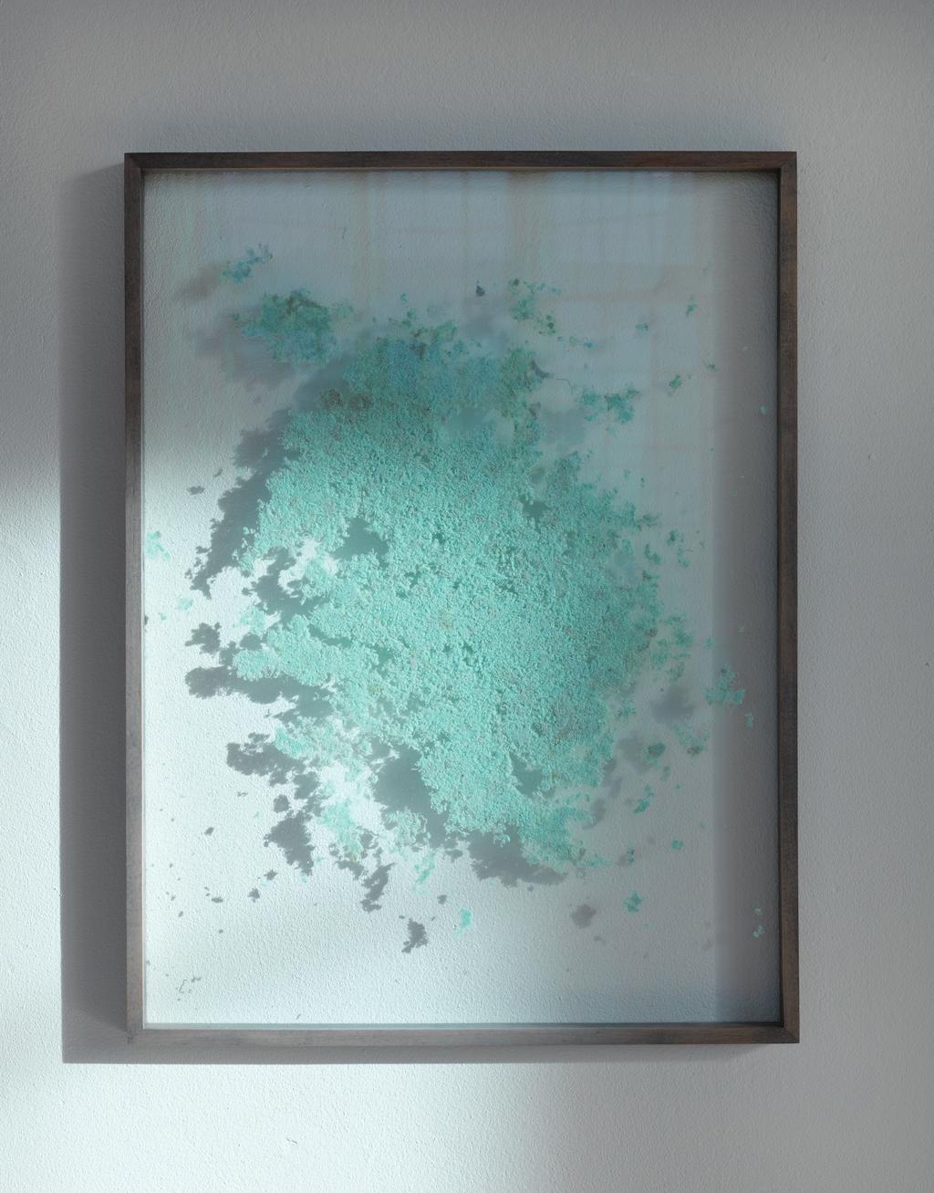 Images Nina Canell, Blue (Diffused), 2014. Shredded sock, frame.
