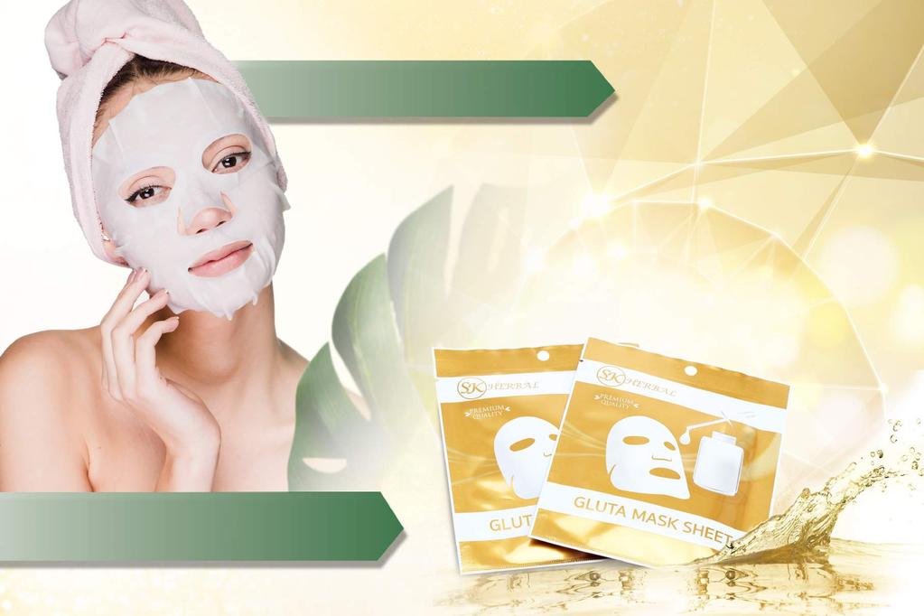 Gluta Mask Sheet (good for sensitive skin) Its melanin control property lightens the skin color and reduces the appearance of dark spots to reveals a radiant appearance.