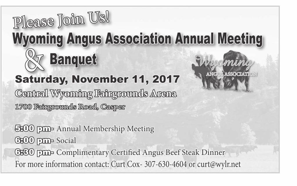 I would like to take this opportunity to welcome you to the pages of the 2017 Wyoming Angus Association s Select Female Sale Catalog.