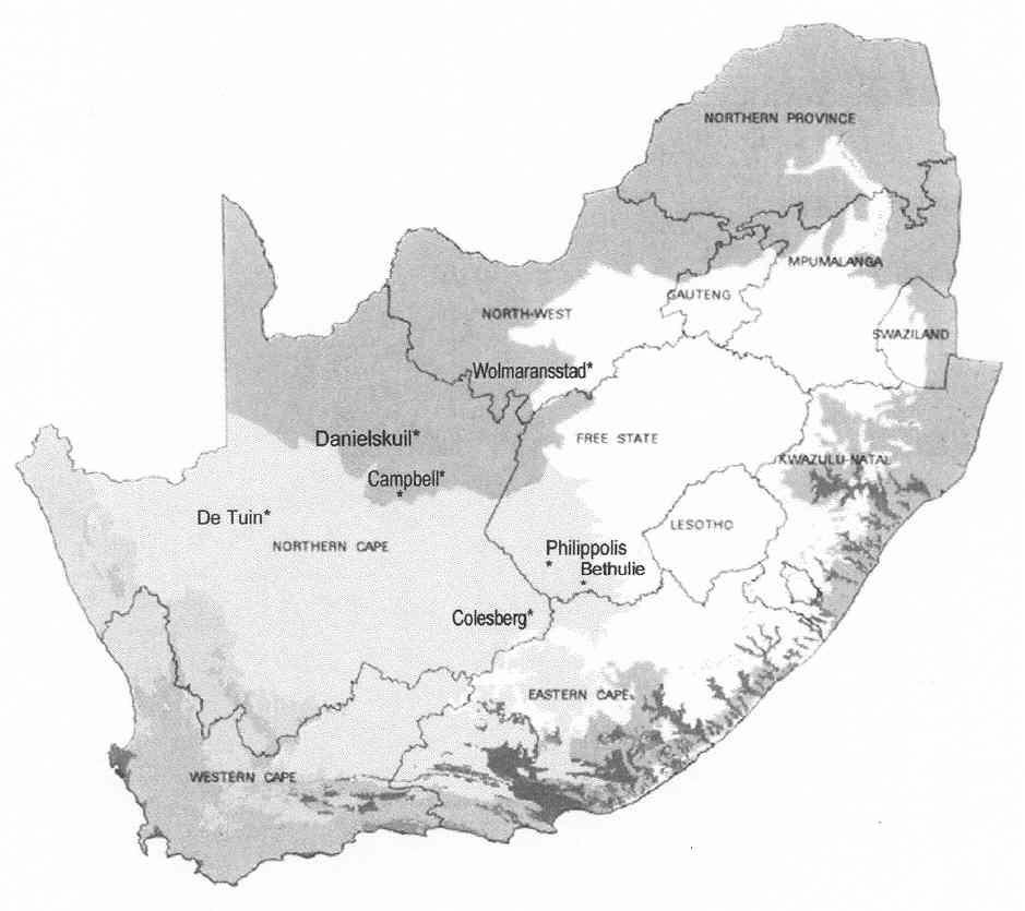 2 Figure 1: Map of South Africa with archaeological sites employed for this project (Developed from Low and Rebelo 1996).
