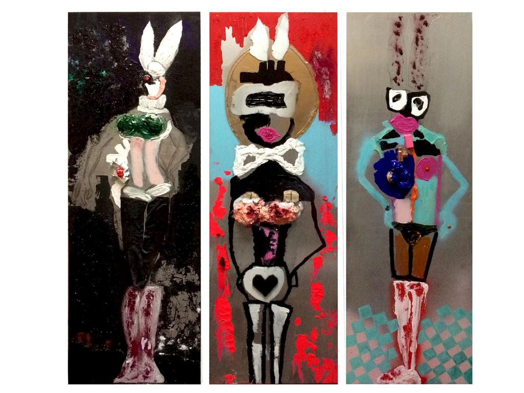 4 Cardiac Playboy Bunnies Triptych Canvas