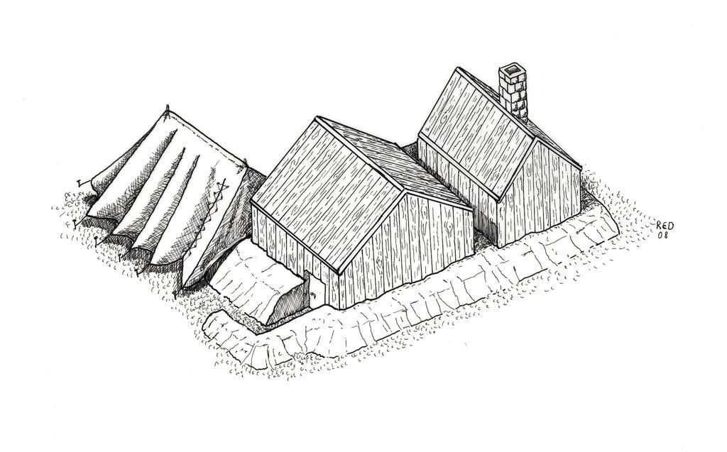 Fig 2. Reconstruction of building b at Strákatangi. The room north of room c, room b, was not fully excavated in the 2007 season but it is likely that only little remains to excavate.