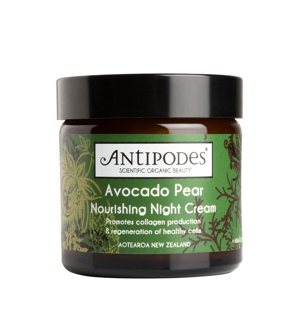 AVOCADO PEAR NOURISHING NIGHT CREAM 60ML Nature s anti-ageing by night, beautiful skin by day. Nutrient-rich avocado oil helps boost collagen while nourishing, replenishing and conditioning.