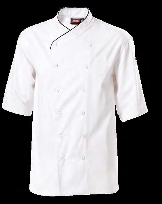 HOSPITALITY LUXURY SHORT SLEEVE CHEF JACKET Contrast Piping On Collar Thermometer Pocket