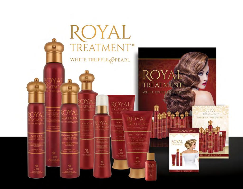 CHI HAIRCARE PREPACKS ROYAL TREATMENT STYLING INTRO INCLUDED IN KIT 2 - Royal Treatment Pearl Complex 6 oz 2 - Royal Treatment Shine Gel 5 oz 2 - Royal Treatment Brilliance Cream 5 oz 4 - Royal