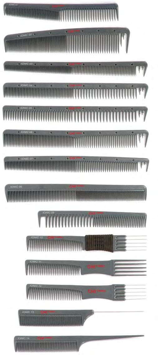 BRUSHES + COMBS CHI ACCESSORIES CHI TURBO IONIC COMBS Full Set SKU: PM7900 FEATURES: Static free Heat and chemical resistant Ionic properties to help hair maintain moisture Smoothes hair cuticles