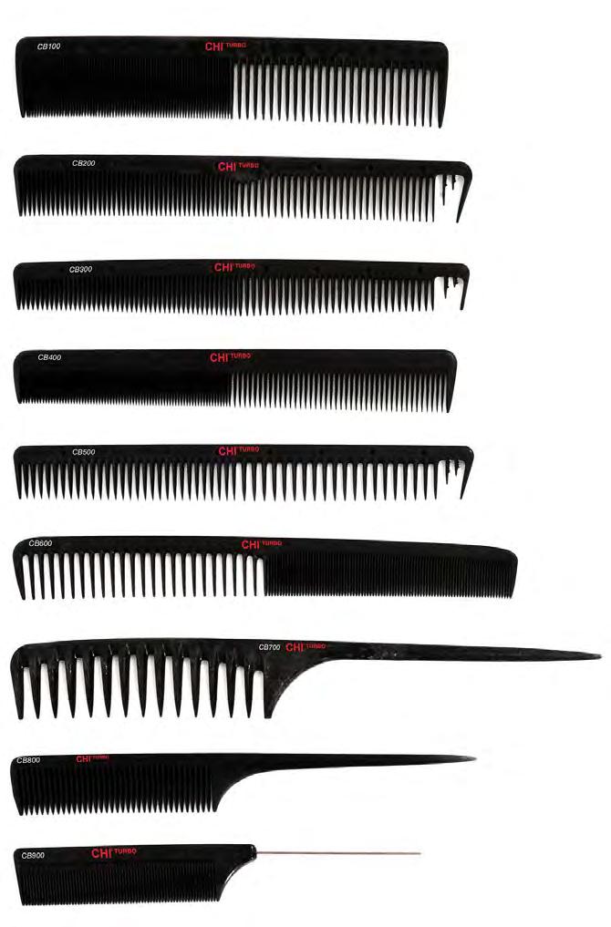 CHI ACCESSORIES TOOLS CHI TURBO IONIC CARBON COMBS FEATURES: Static-free Heat and chemical resistant Ionic properties help hair maintain moisture Smoothes hair cuticles Inch measurements on the comb