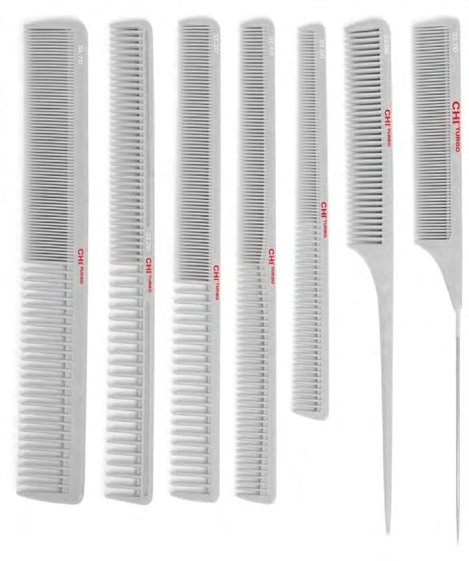 BRUSHES + COMBS CHI ACCESSORIES CHI TURBO IONIC SILICONE COMBS FEATURES: Static-free Heat and chemical resistant Ionic properties help hair maintain moisture Smoothes hair cuticles Inch measurements