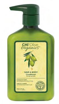 6 oz/chiom6 CHI OLIVE ORGANICS HAIR & BODY CONDITIONER Nourishes, moisturizes and protects the hair and skin from moisture-loss with the power of Olive Oil.