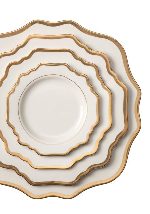 ELEGANCE WHITE Material: Ceramic Colours: White + Gold profile Features: Antique ceramique dinnerware collection with scalloped shimmering