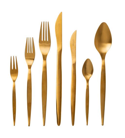 GOLD Material: Golden stainless steel Colours: Gold Features: Modern design, gold flatware.