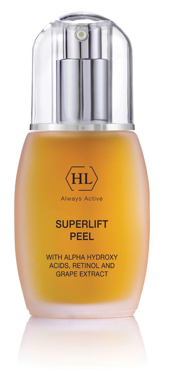 PRODUCT IN SPOTLIGHT SUPERLIFT PEEL WITH ALPHA HYDROXY ACIDS, RETINOL AND GRAPE EXTRACT DESCRIPTION: Peeling formulated with natural AHAs further enriched with Grape Seed extract and Retinol for